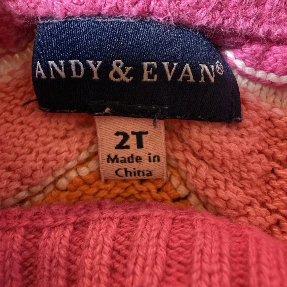 Andy & Evan Girls 2T Crochet Knit Top Chevron Pink Orange Boho Scallop Hem